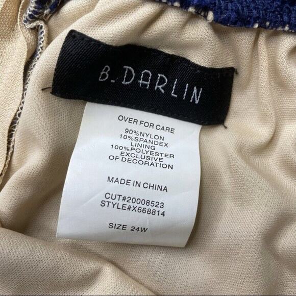 B.DARLIN Nude Tulle Formal Dress Sapphire Blue Lace Overlay Fringe Hem - Picture 9 of 10